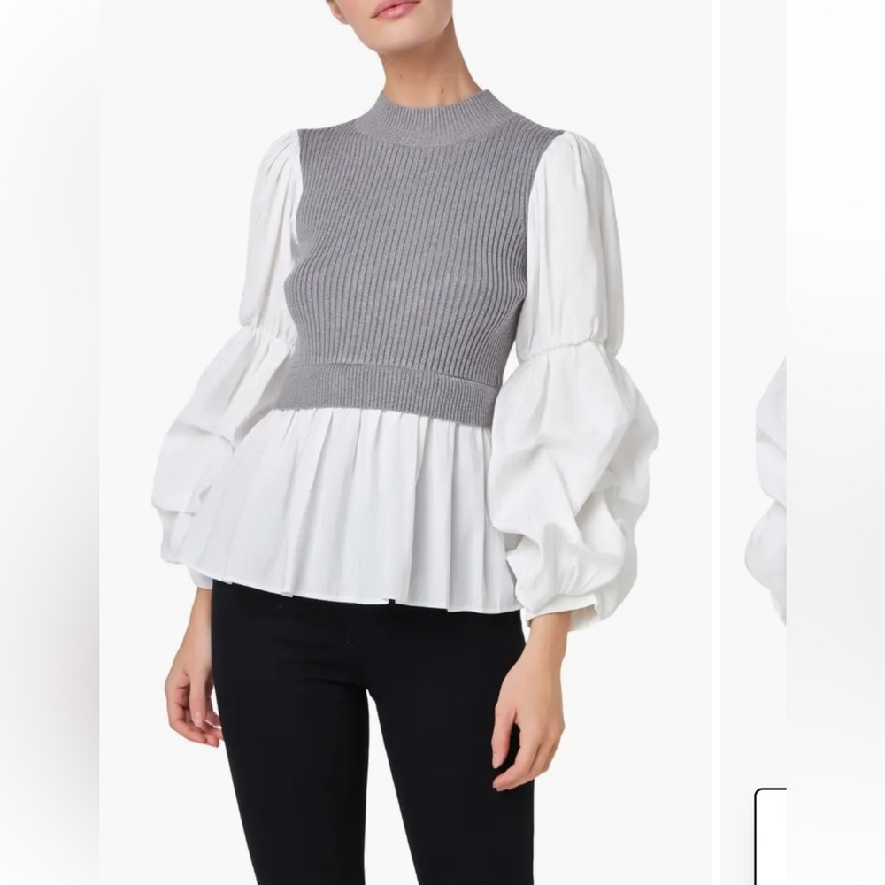 Patrizia Luca Milano Top lagenlook long bell sleeves Grey white size medium - Picture 3 of 15